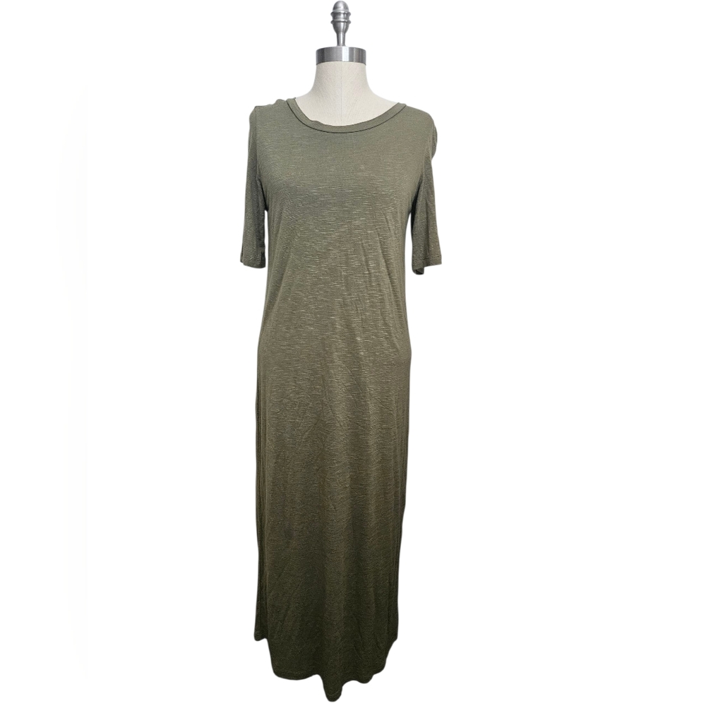 LILA ROSE Olive Green Maxi Slub T-Shirt Dress | SZ M